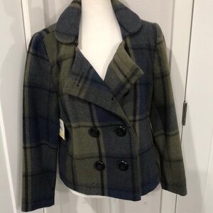 Relativity Women’s Jacket Blazer Size Petite M. Green blue black plaid Classic